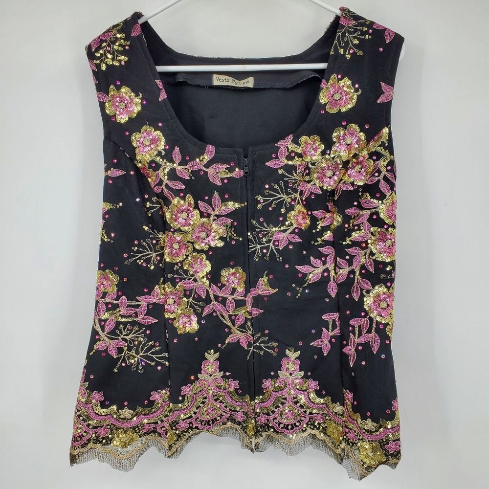 Vest by Lexi Pink and Gold Floral Sequin Flashy Shimmery‎ Western Show Vest